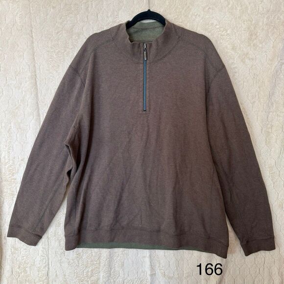Tommy Bahama Sweater Men XL Brown Green Reversible 1/4 Zip Mock Neck‎ Jumper - Picture 1 of 12